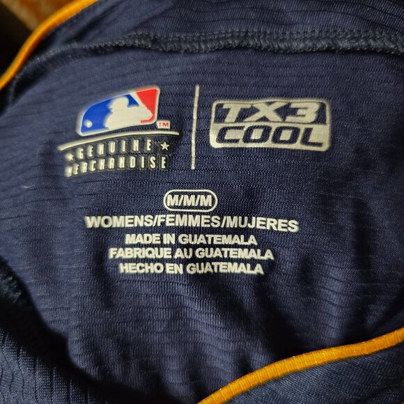 MILWAUKEE BREWERS ( MED ) Women's Pullover Jersey Snap Navy with Metallic Gold - Picture 7 of 8